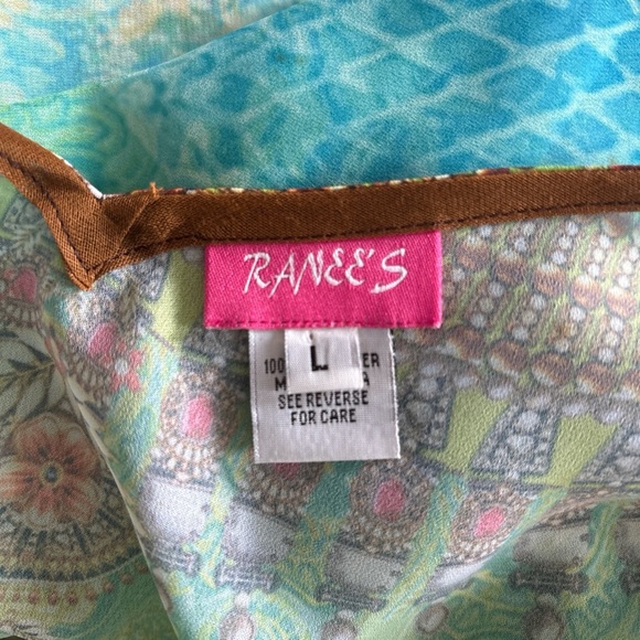 Embellished Boho Kaftan Top L Peacock Print Tunic Festival Y2K Gypsie 90 Beaded - Picture 3 of 6